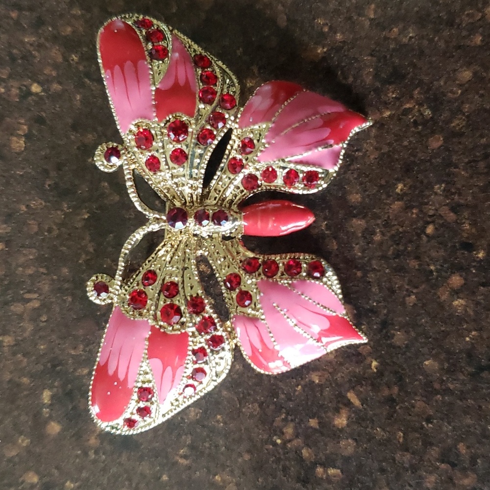 Alilang Goldtone Pink butterfly with rhinestone pin.